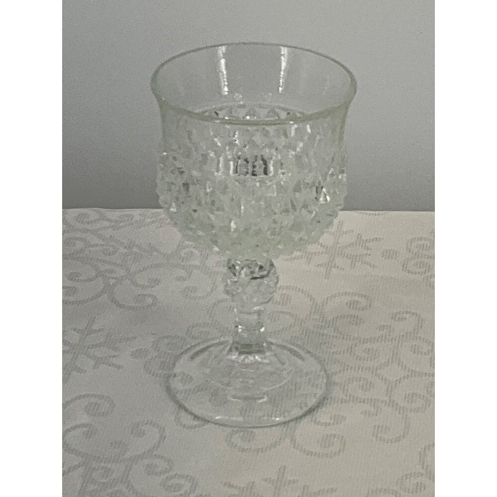 Vintage Indiana Glass Diamond-Cut Crystal Wine Glass 5.25" Tall